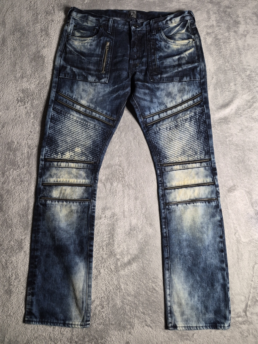PRPS Men's Buttonfly Biker Jeans Blue Size 36 Ribbed Multi Zipper Denim EUC
